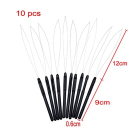 JZK 10 Pcs Hair extension loop needle threader, hair weave tool, micro rings nano beads device tool loop threader, pulling hook tool for hair or feather extensions (Black)