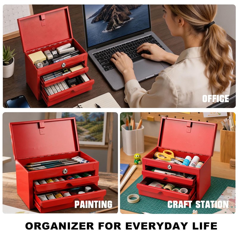 JACK BOSS Mini Tool Box with Two Drawers and Lockable