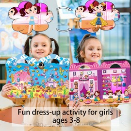 4 Set 3D Reusable Puffy Sticker Books for Kids 3-8, Stickers Pads for Kids Ages 2-4, Include Fashion Girl, Mermaid, Princess Castle, Fairytale Garden, Girls Party Favors