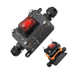 KarlKers IP67 Waterproof Inline Cord Switch DPST AC 20A-125V,16A-250V, On Off Toggle Switch Double Outlet with Red Light Rocker Button, Inline Power lamp Switch Outdoor Switch