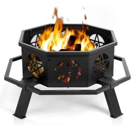 35"Fire Pit, Outdoor Wood Burning Firepits Swivel Steel BBQ Cooking Grill, Poker