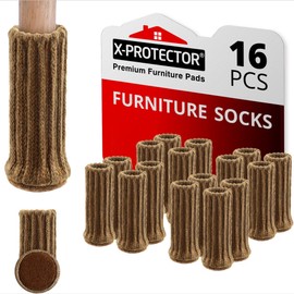 Chair Leg Socks X-PROTECTOR – 16 PCS Furniture Socks – Chair Covers for Legs 1”-2” - Chair Leg Floor Protectors – Brown Hardwood Floor Protectors – Knitted Chair Feet Socks – Shape Doesn't Matter!