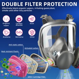 Full Face Respirator Mask, 6800 Gas Mask with Filter, Reusable Organic Vapor Masks Against Dust Fumes Gases for Spraying, Painting, Sanding, Epoxy Resin, Welding, Construction, Polishing