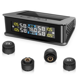 Avutrel TPMS Reifendruckkontrollsystem, Solar Wireless & USB Charging ReifendrucküBerwachung, 5 Alarmmodi, 4 Reifendrucksensor, Universal fit für Autos SUV RV AnhäNger Caravans 0-5 Bar