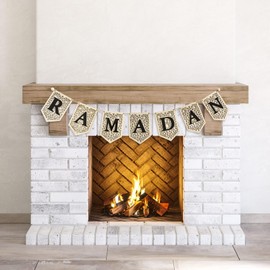 flangairy Ramadan Banner Decorations for Home 2024 Black Eid Mubarak Wooden Sign Ramadan Kareem Wood Garland Islamic Muslim Mosque Door Fireplace Decor Ramadan Gifts
