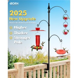 iBorn Bird Feeder Hook for Deck Railing Outside Hanging for Hummingbird Feeders Deck Hanger,3 Hooks 360 Degree Swivel,Attracting Birds Shepard Hook for Bird Feeders (Feeders are Not Included)