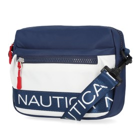 Nautica Womens Nylon Bean Bag Crossbody/Belt Bag With Adjustable Shoulder Strap, Indigo/White, One Size