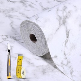 Drawer and Shelf Liner for Kitchen Cabinet: 12 in X 40 Ft Non Slip Waterproof Shelf Paper Non Adhesive Refrigerator Liners White Marble Easy Liners for Bathroom with Knife Tape Measure