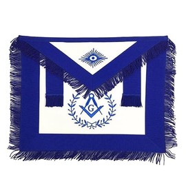 MASTER MASON BLUE LODGE Machine Embroidery APRON –NAVY BLUE with Wreath (Blue, French Lambskin)