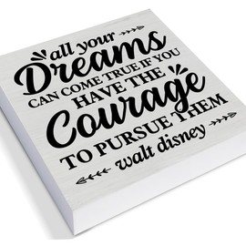 Inspirational Quote Decorative Wooden Box Sign All Your Dreams Can Come True Wood Block Plaque Decor Farmhouse Home Office Shelf or Wall Display 5x5 Inches