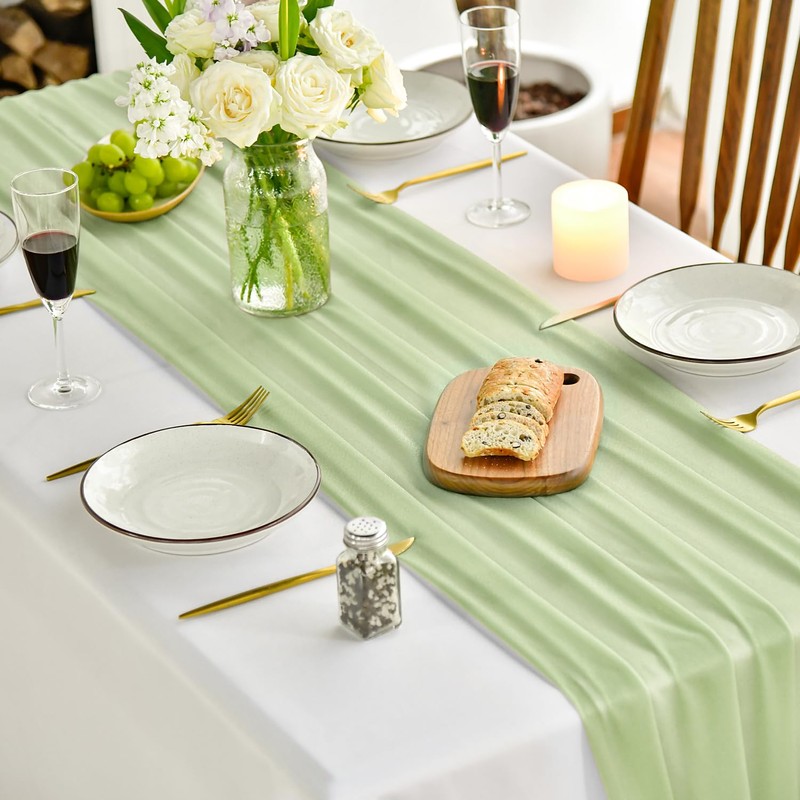 Artoid Mode Chiffon Muslin Decorative Fabric Sage Green Table Runner