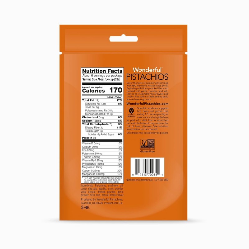 Wonderful Pistachios No Shells, Smoky Barbecue Flavored Nuts, 5.5 Ounce