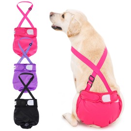 3 Pack Avont Washable Female Dog Diaper with Suspender, Reusable Girl Doggie Diapers for Small Medium Large Doggy in Heat Cycle Period Incontinence -L