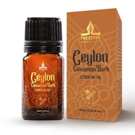 PRESERVE Ceylon Cinnamon Bark Essential Oil, 100% Pure Natural Oil, Undiluted, Therapeutic Grade Base Oil for Aromatherapy, Diffuser, Fragrance, Food. 10ml/0.34oz.