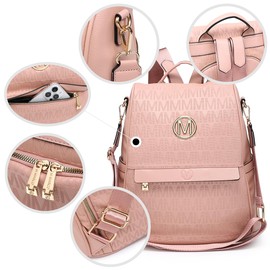 MKP Women Fashion Backpack Purse Multi Pockets Signature Anti-Theft Rucksack Travel Ladies Shoulder Bag Handbag 2Pcs