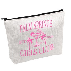 PWHAOO Palm Springs Makeup Bag Palm Springs Girls Club Est 2024 Cosmetic Bag Palm Springs Bachelorette Gift (Palm Springs Girls B)