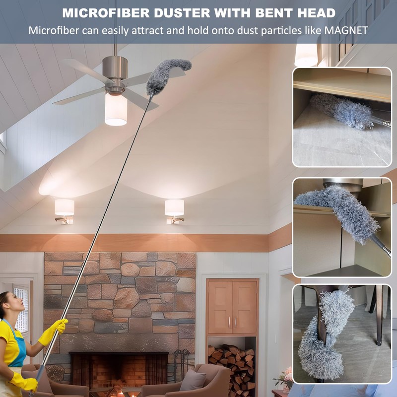 100 Inch Cobweb Duster, Spider Web Brush & Microfiber Feather