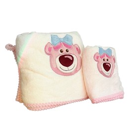 Bath Towel Washcloth 2 Piece Set Cartoon Children Kids Soft Absorbent Terry Towel with Washcloth White