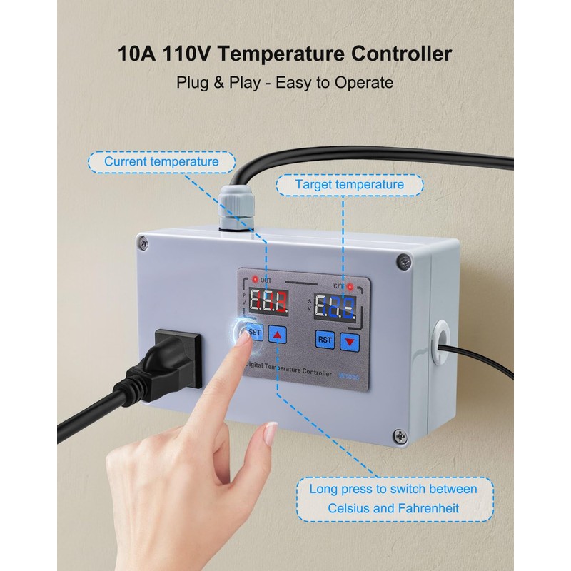 10A 110V Temperature Controller, Digital Thermostat Switch for Seedling Germination,