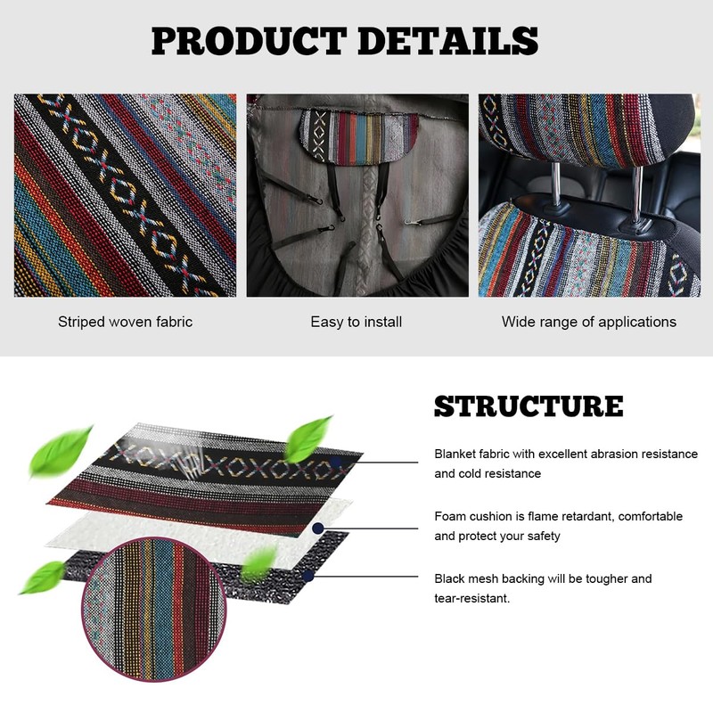 ZNDAW 5PCS Baja Saddle Blanket Car Seat Covers, Front Set