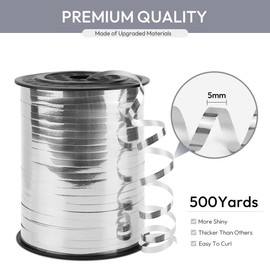 Cinta rizadora plateada, 1/5 pulgadas de ancho x 500 yardas de Navidad para envolver regalos, decoración de fiestas, cuerda de globo, cabello, cintas para flores de floristería (1 rollo)