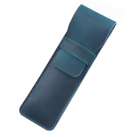Leather Pen Case Pencil Pouch Holder Ballpoint Rollerball Pens and Pencils with Tuck in Flap,Blue (S),