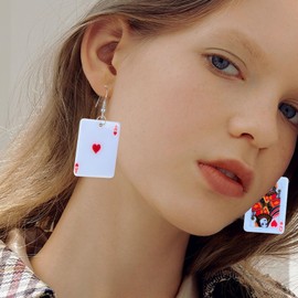 GBAHFY Acrylic Playing Card Earrings Poker Drop Earrings Charms Fashion Leisure Casino Games Style Hip Hop Jewellery Earring for Women Party (Red Heart QA)