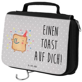 Mr. & Mrs. Panda Toast Party Toiletry Bag, gray, Hand Drawn