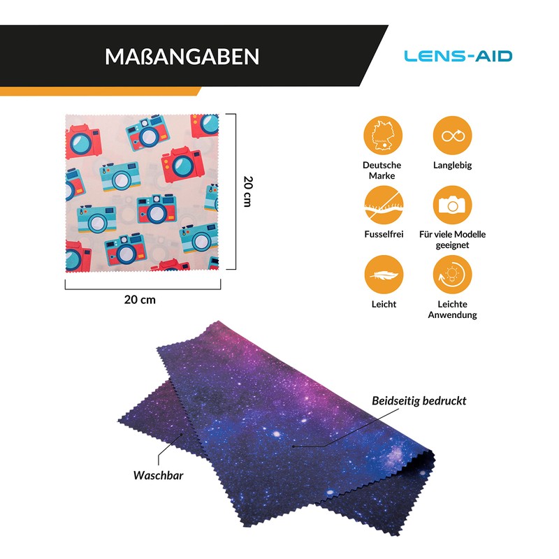 Lens-Aid Microfibre Cleaning Cloth in Stylish Design: for Camera, Lens,