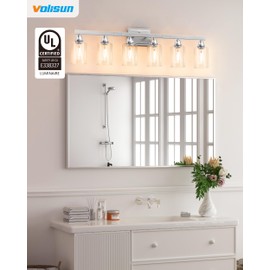 VOLISUN 6-Light Bathroom Light Fixtures, Brushed Nickel Bathroom Vanity Light Over Mirror, Modern Vanity Light for Bathroom, Bathroom Wall Light with Clear Glass Shades (Bulbs Excluded)