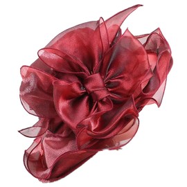 Women's Organza Mesh Church Derby Hat - Thin Breathable Sunshade Kentucky Fascinator Hat Elegant Tea Party Wedding Hat Red