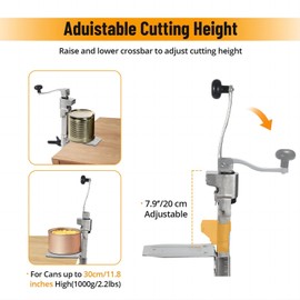Heavy Table Can Opener, Manual Duty Commercial Counter Top Can Opener, 3 Spare Blades, With Stainless Steel Blade and Plated Steel Base, Opener for Cans Up to 12”, Stainless Steel