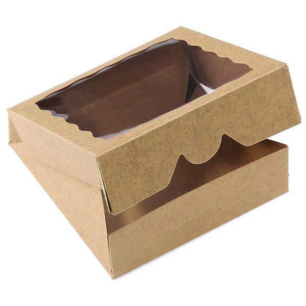 ONE MORE [15pcs] 9inch Kraft Bakery Boxes, Large Pie Boxes with PVC Window Natural Disposable box for Cookie 9x9x2.5inch,15 of Pack