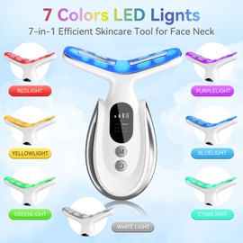 Neck Face Massager, 7-in-1 Electric Facial Massager for Enhanced Face, Neck and Shoulder Care with High Frequency Vibration and Warming Function, Firming and Wrinkle Removal Device (White)