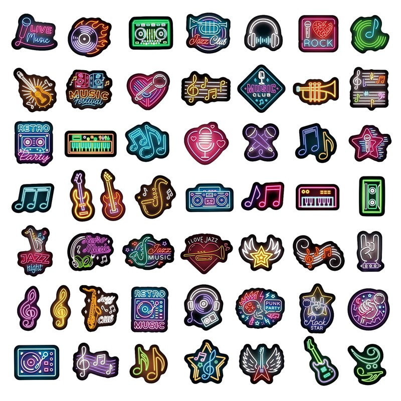 100pcs Neon Music Waterproof Vinyl Stickers - Music Band Decor