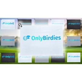 OnlyGolf Funny Microfiber Golf Towel – Large 14" x 20" Clip for Golf Bags Clubs Balls Perfect Golf Gag Gift Enthusiasts Waffle Men Premium Carabiner (White OnlyBirdies)