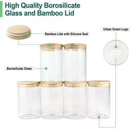 Urban Green Glass Jars with Bamboo Lids, Glass Airtight Canisters sets, Food Storage Container, Pantry Organization and Storage Jars, Kitchen Canisters Sets, Flour Containers of 6
