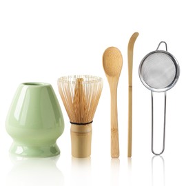 Set of 5 Matcha Whisk Set Matcha Set with Whisk and Spoon Scoop, Ceramic Whisk Holder Matcha Accessories(Apple Green)