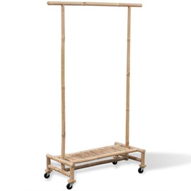 vidaXL Portable Bamboo Clothes Rack - Ideal for Bedroom, Living Room, Outdoor Area, Durable Material, Castor Wheels, Included Bottom Shelf for Shoes Storage, Easy to Clean