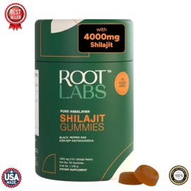 ROOT LABS 4000 mg Pure Himalayan Shilajit Gummies, KSM-66 Ashwagandh - 60 Gummy
