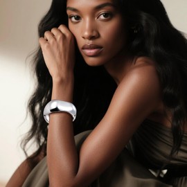 ALEXCRAFT Women's and Men's Gold Silver Chunky Cuff Bangle Open Chunky Design Bracelet Polished Wide Arm Cuff Minimalist Chunky Bangle for Women Men