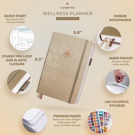 Clever Fox Wellness Planner - Weekly & Daily Health and Wellness Log, Food Journal & Meal Planner Diary for Calorie Counting, Notebook for Medical Condition Tracking, A5-Sized - Pearl