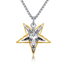 Satanic Necklace Mens,Sterling Silver Sigil of Baphomet Necklace Satanic Pentagram Pendant Gothic Jewellery Father's Day Graduation Gift