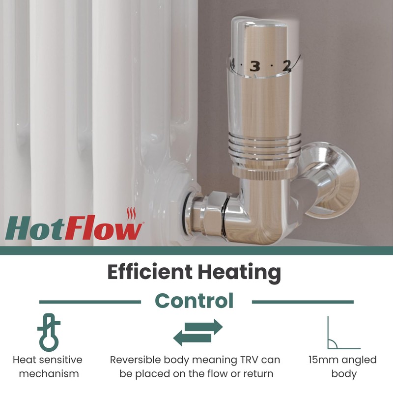 Hot Flow Chrome Cascade Corner Modern TRV Thermostatic Radiator Valve