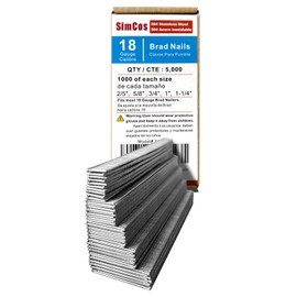 SimCos 18 Gauge 304 Stainless Steel Brad Nails 18 GA Nail Gun Nails Assorted and Small Finishing Nails for Pneumatic, Electric Brad Nailer (2/5"+5/8"+3/4"+1"+1-1/4")