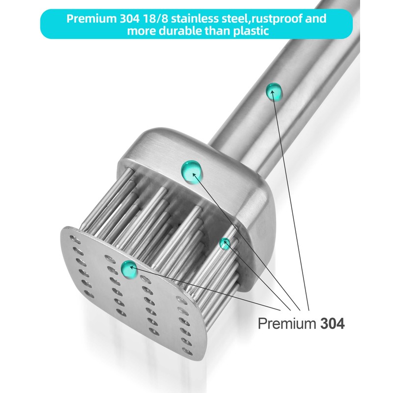 Aliglow 304 Stainless Steel Meat Tenderizer Needle Meat Hammer Mallet