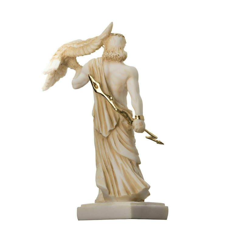 Zeus Greek God Jupiter Thunder Statue Figurine Gold Alabaster 6.3"