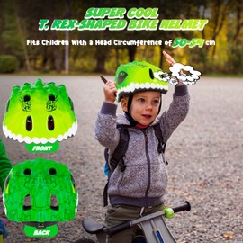 Favoto Kids Toddler Bike Helmet - Lime Green Adjustable Dinosaur Bicycle Helmet for Boys and Girls Safety Cycling Skateboard Scooter Helmet(19.7''-21.3'')