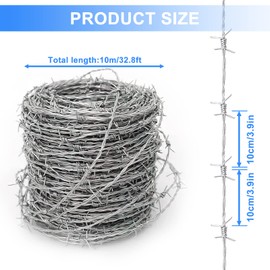 Stacheldraht 1,6 mm x 10m, 4 Punkt Stacheldraht Zaun, Stark und Flexibel für Balkon Garten oder Handwerk, 10 Meter Baseballschläger oder Handwerk