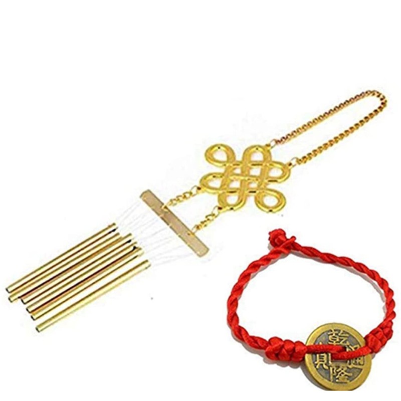 Feng Shui Goods, Copper 6 Tubes, Wind Chime, Ruyi Knot,